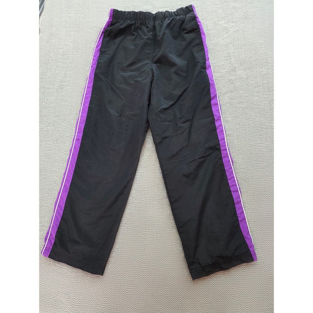 Spalding Boys Track Pants Black Purple Side Stripe Mesh Lined Size L 14/16